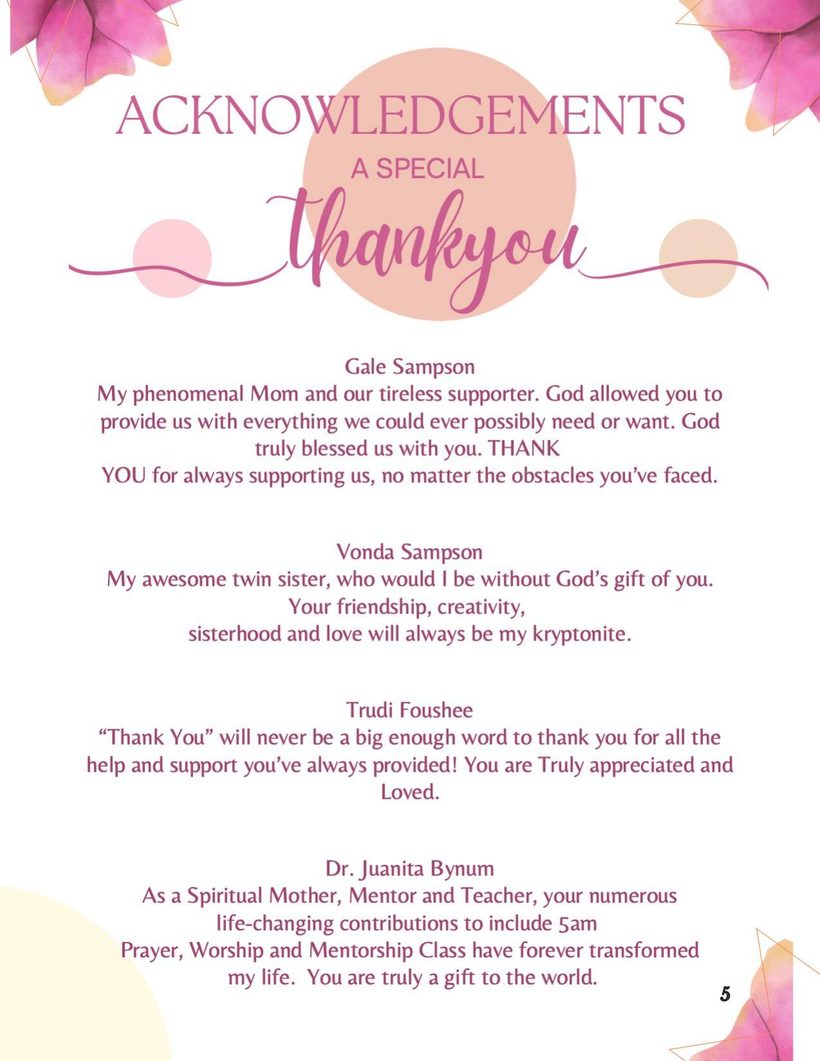 Page 5 — the Acknowledgements and a special thank you.
