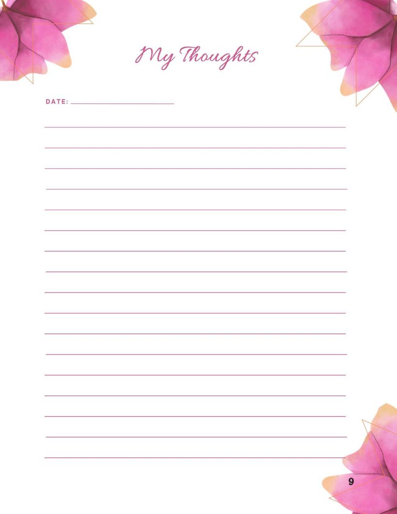 Page 9 — a My Thoughts lined journaling page.